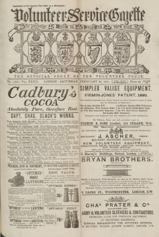 cover page of Volunteer Service Gazette and Military Dispatch published on February 28, 1891