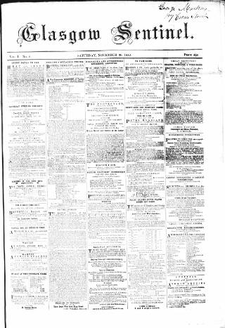 cover page of The Glasgow Sentinel published on November 30, 1850