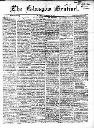 cover page of Glasgow Sentinel 1850 published on February 28, 1857