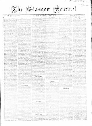 cover page of The Glasgow Sentinel published on July 6, 1861