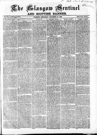 cover page of The Glasgow Sentinel published on December 30, 1865