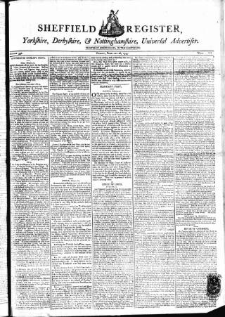 cover page of Sheffield Register published on February 28, 1794