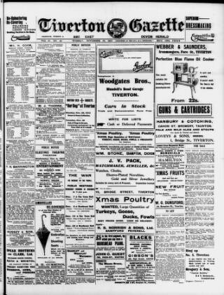 cover page of Tiverton Gazette (Mid-Devon Gazette) published on November 30, 1915