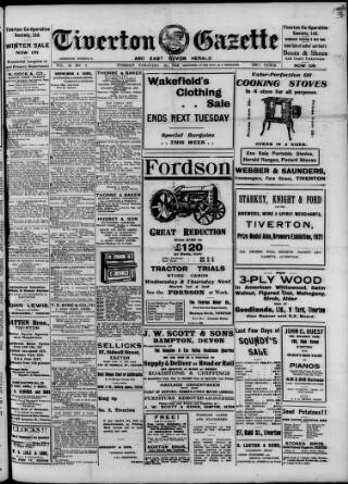 cover page of Tiverton Gazette (Mid-Devon Gazette) published on February 28, 1922