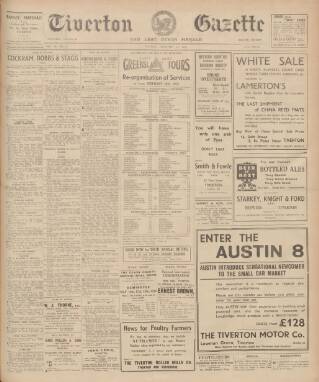 cover page of Tiverton Gazette (Mid-Devon Gazette) published on February 28, 1939
