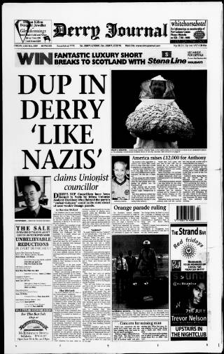 cover page of Derry Journal published on July 6, 2001