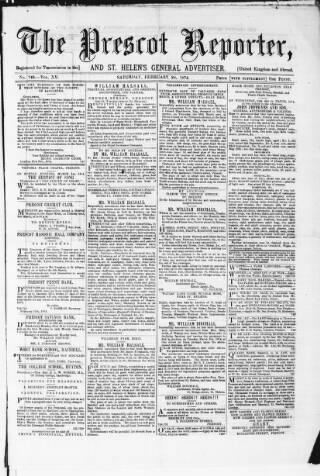 cover page of Prescot Reporter published on February 28, 1874