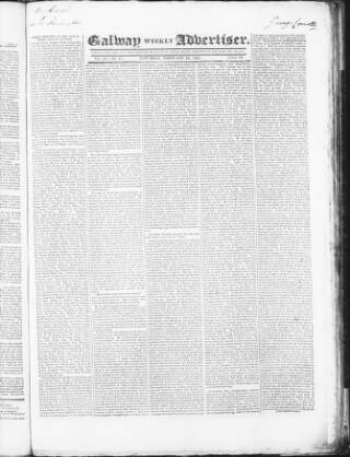 cover page of Galway Weekly Advertiser published on February 28, 1829