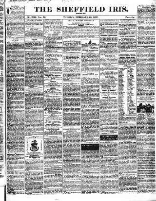 cover page of Sheffield Iris published on February 28, 1837