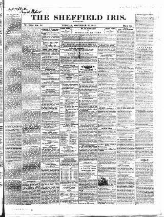 cover page of Sheffield Iris published on November 30, 1841