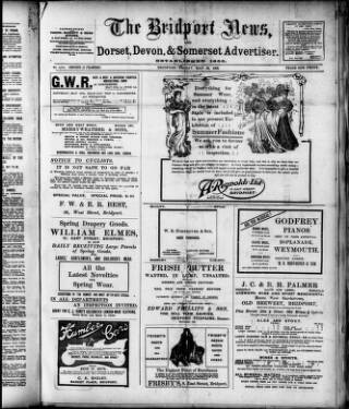 cover page of Bridport News published on May 29, 1908