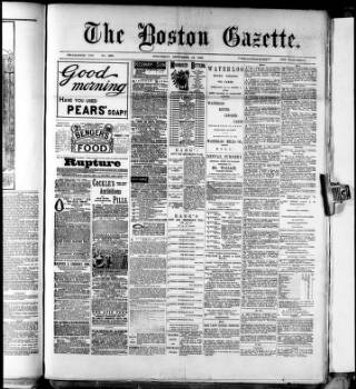 cover page of Boston Gazette published on September 18, 1889