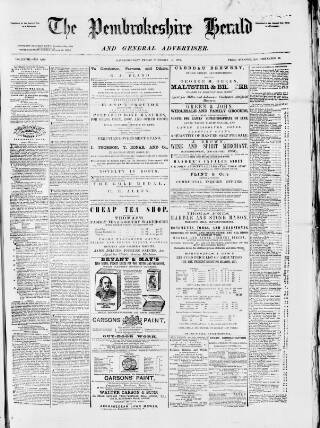 cover page of Pembrokeshire Herald published on November 3, 1871