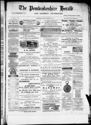 cover page of Pembrokeshire Herald published on February 28, 1879