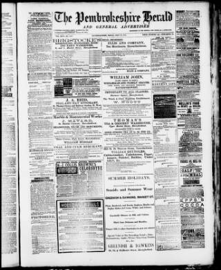 cover page of Pembrokeshire Herald published on July 26, 1889