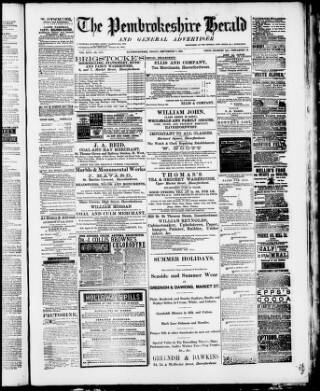 cover page of Pembrokeshire Herald published on September 6, 1889