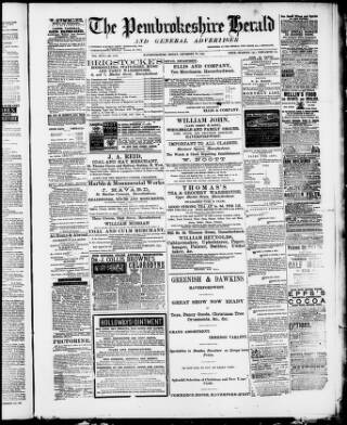 cover page of Pembrokeshire Herald published on December 20, 1889