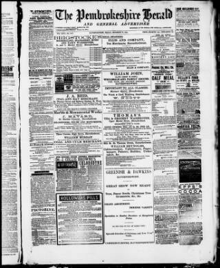 cover page of Pembrokeshire Herald published on December 27, 1889