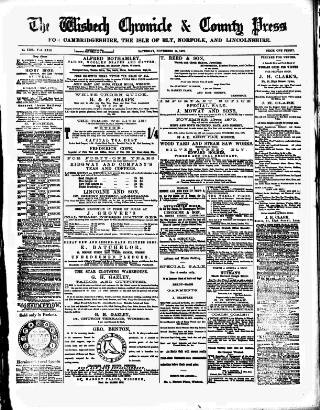 cover page of Wisbech Chronicle, General Advertiser and Lynn News published on November 15, 1879