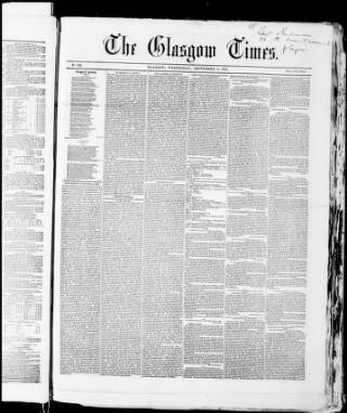 cover page of Glasgow Times published on September 9, 1857