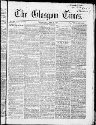 cover page of Glasgow Times published on May 20, 1868