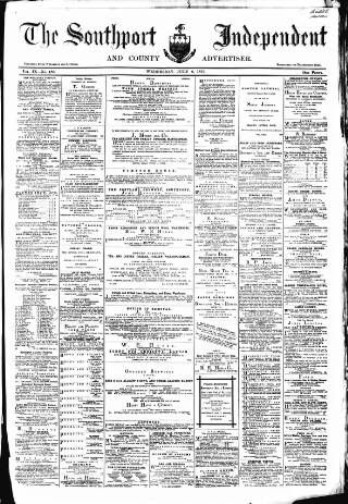 cover page of Southport Independent and Ormskirk Chronicle published on July 6, 1870