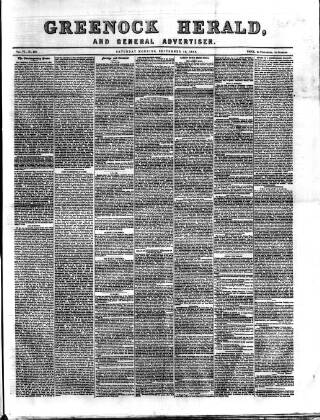 cover page of Greenock Herald published on September 18, 1858