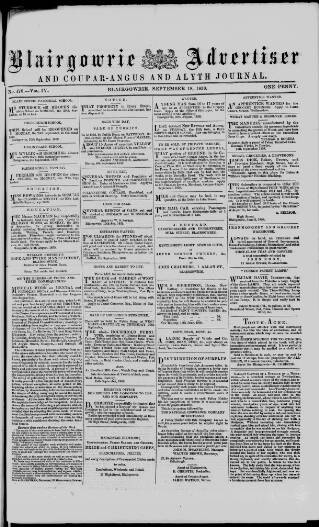 cover page of Blairgowrie Advertiser published on September 18, 1858