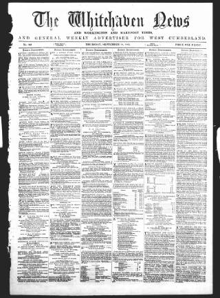 cover page of Whitehaven News published on September 18, 1862