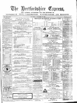 cover page of Hertfordshire Express published on December 30, 1865
