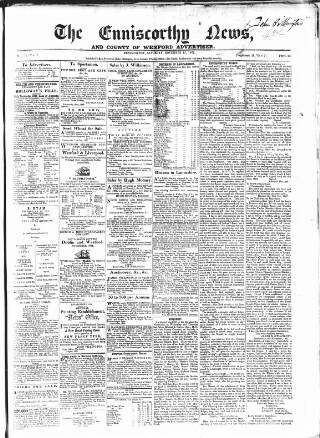 cover page of Enniscorthy News published on November 15, 1862