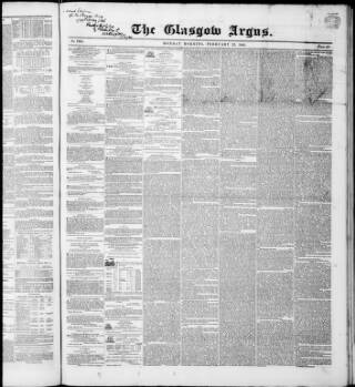 cover page of Glasgow Argus published on February 23, 1846