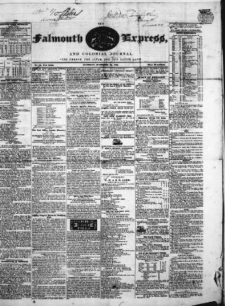 cover page of Falmouth Express and Colonial Journal published on December 28, 1839
