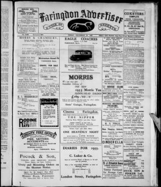 cover page of Faringdon Advertiser and Vale of the White Horse Gazette published on December 30, 1932