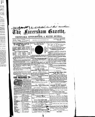 cover page of Faversham Gazette, and Whitstable, Sittingbourne, & Milton Journal published on November 15, 1856