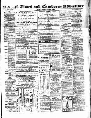 cover page of Cornubian and Redruth Times published on September 18, 1868