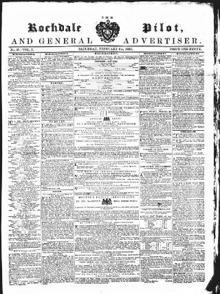 cover page of Rochdale Pilot published on February 6, 1858