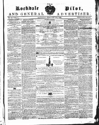 cover page of Rochdale Pilot published on February 27, 1858