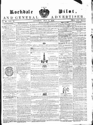 cover page of Rochdale Pilot, and General Advertiser published on July 3, 1858