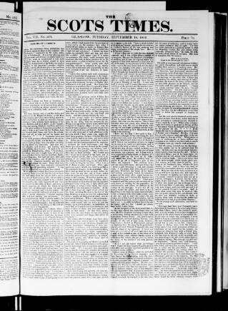 cover page of Scots Times published on September 18, 1832