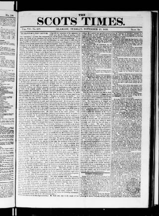 cover page of Scots Times published on November 27, 1832