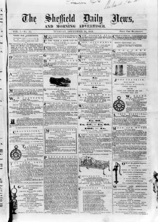 cover page of Sheffield Daily News published on December 30, 1856