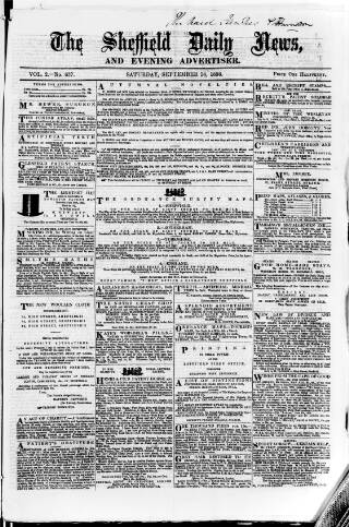 cover page of Sheffield Daily News published on September 18, 1858