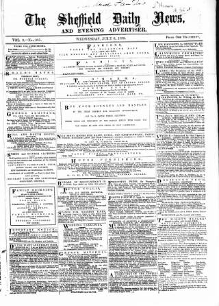 cover page of Sheffield Daily News published on July 6, 1859