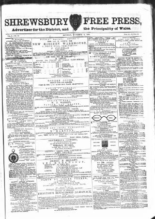 cover page of Shrewsbury Free Press, and Advertiser for Salop published on November 3, 1866