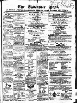 cover page of Tadcaster Post and General Advertiser for Grimstone published on September 18, 1862