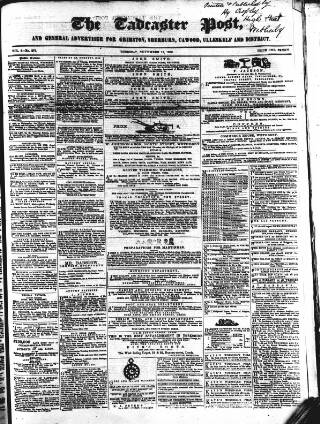 cover page of Tadcaster Post, and General Advertiser for Grimstone published on November 15, 1866