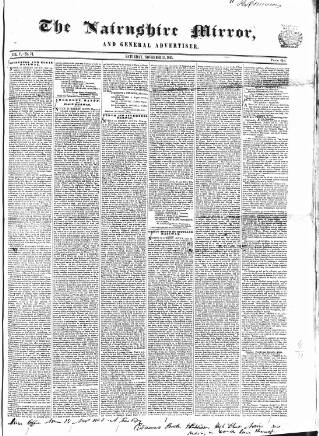 cover page of Nairnshire Mirror published on November 15, 1845