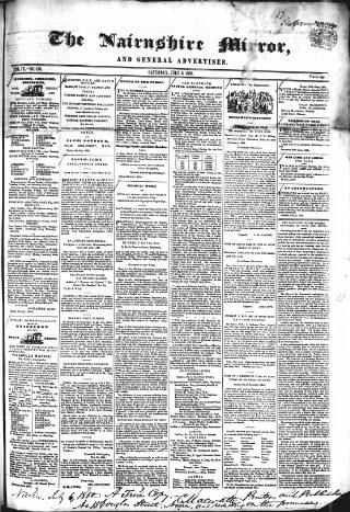 cover page of Nairnshire Mirror published on July 6, 1850
