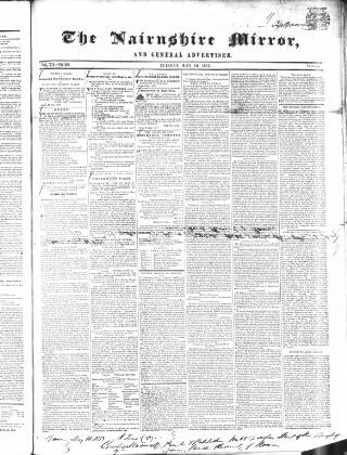 cover page of Nairnshire Mirror published on May 10, 1853